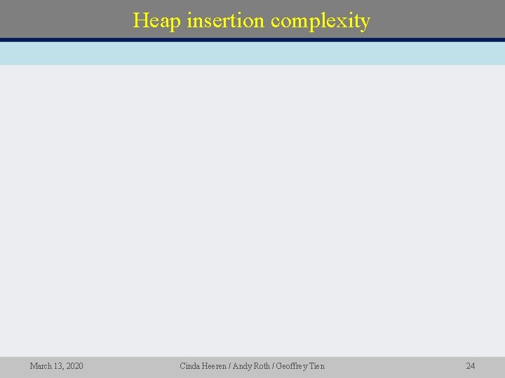 Heap insertion complexity • March 13, 2020 Cinda Heeren / Andy Roth / Geoffrey