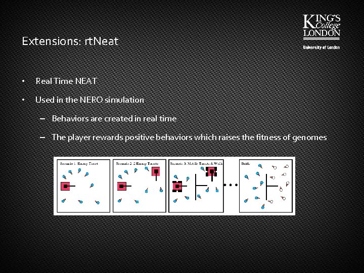 Extensions: rt. Neat • Real Time NEAT • Used in the NERO simulation –