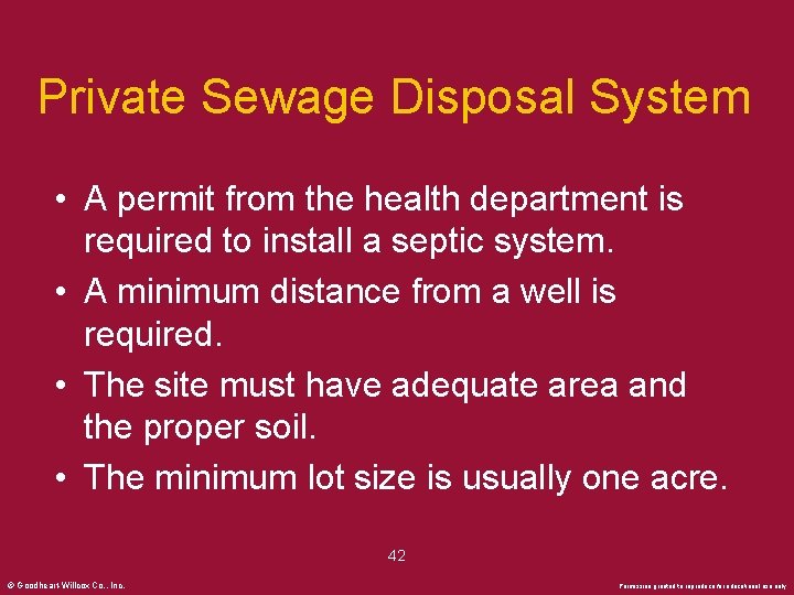 Private Sewage Disposal System • A permit from the health department is required to