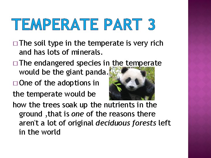 TEMPERATE PART 3 � The soil type in the temperate is very rich and