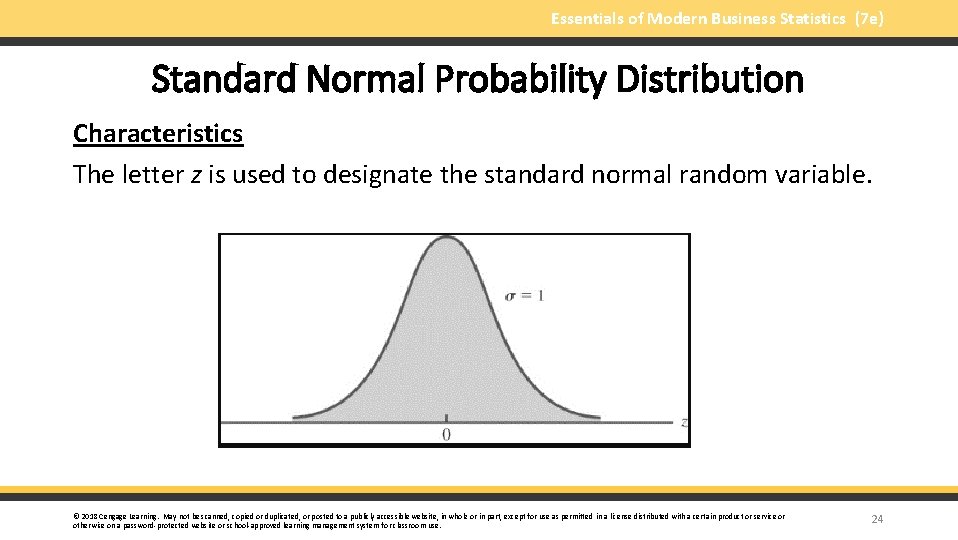 Essentials of Modern Business Statistics (7 e) Standard Normal Probability Distribution Characteristics The letter