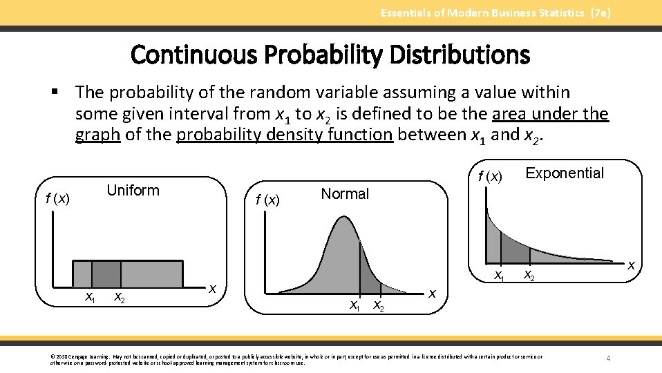 Essentials of Modern Business Statistics (7 e) Continuous Probability Distributions § The probability of