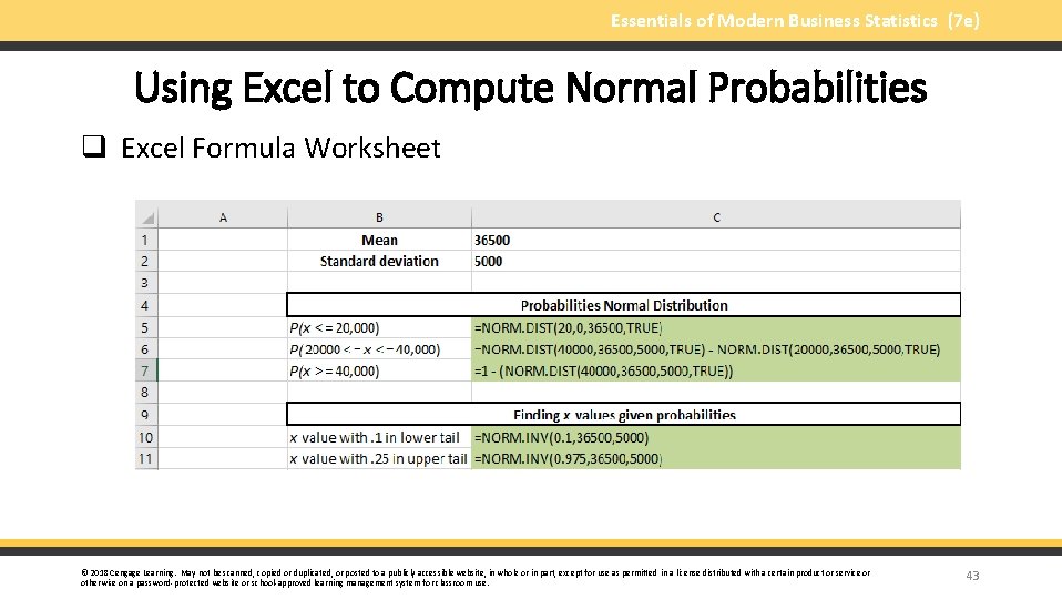 Essentials of Modern Business Statistics (7 e) Using Excel to Compute Normal Probabilities q