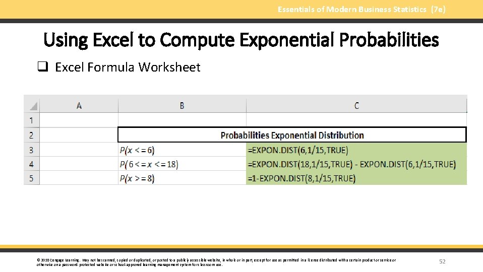 Essentials of Modern Business Statistics (7 e) Using Excel to Compute Exponential Probabilities q