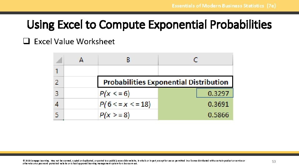 Essentials of Modern Business Statistics (7 e) Using Excel to Compute Exponential Probabilities q