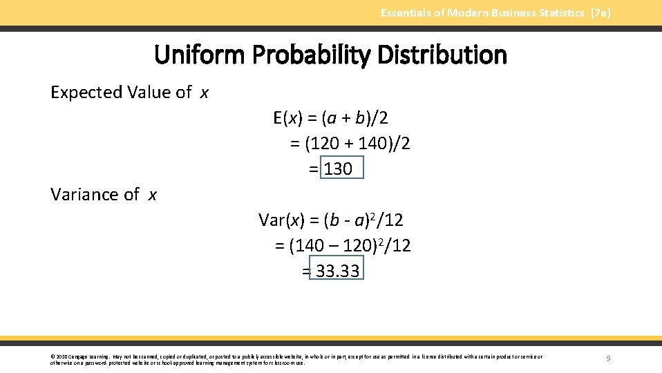 Essentials of Modern Business Statistics (7 e) Uniform Probability Distribution Expected Value of x