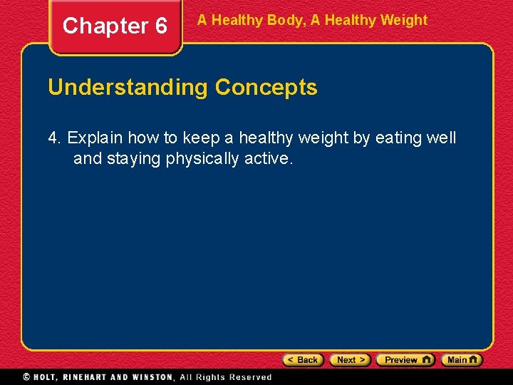 A Healthy Body A Healthy Weight Chapter 6