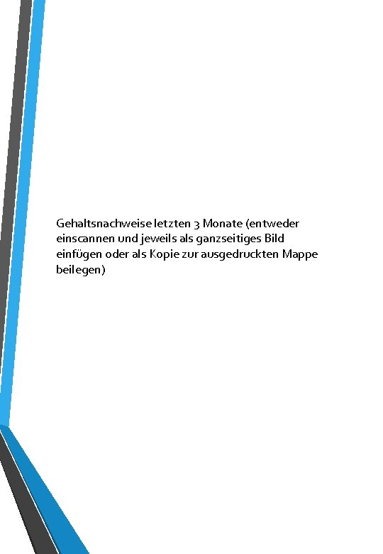 Gehaltsnachweise letzten 3 Monate (entweder einscannen und jeweils als ganzseitiges Bild einfügen oder als