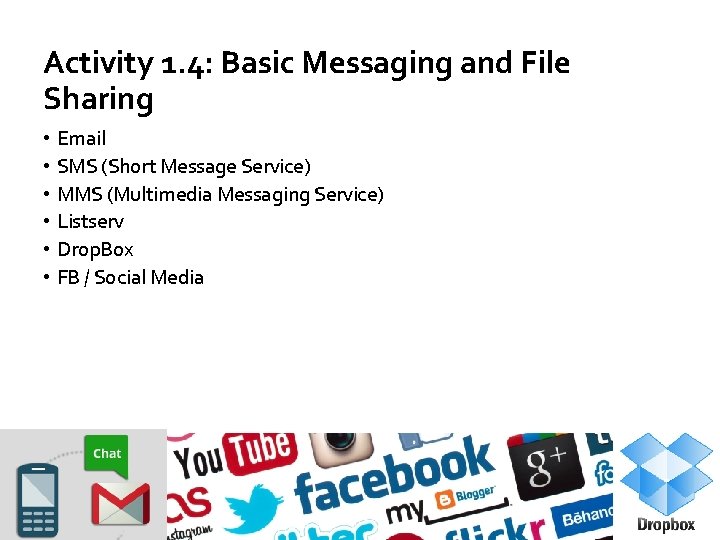 Activity 1. 4: Basic Messaging and File Sharing • Email • SMS (Short Message