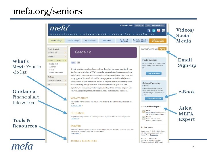 mefa. org/seniors Videos/ Social Media What’s Next: Your to -do list Email Sign-up Guidance:
