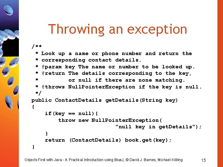 Throwing an exception /** * Look up a name or phone number and return