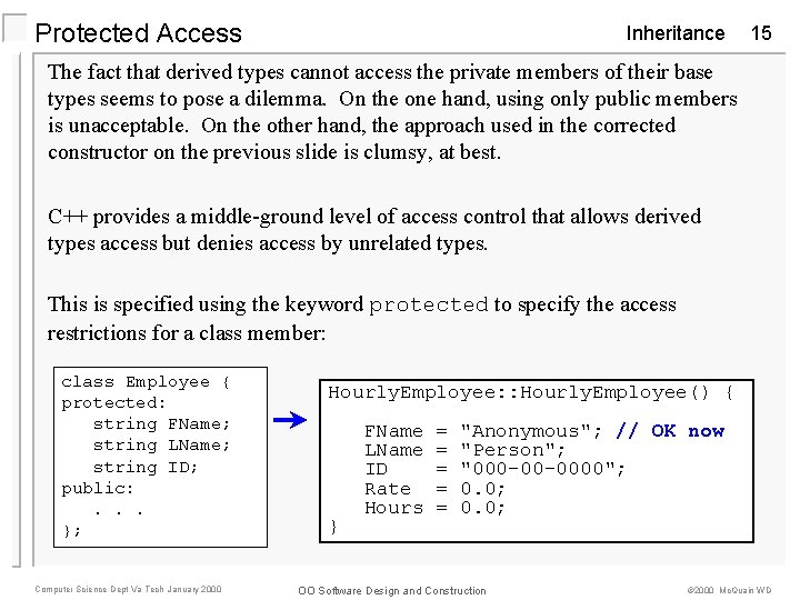 Protected Access Inheritance 15 The fact that derived types cannot access the private members