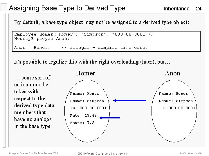 Assigning Base Type to Derived Type Inheritance 24 By default, a base type object