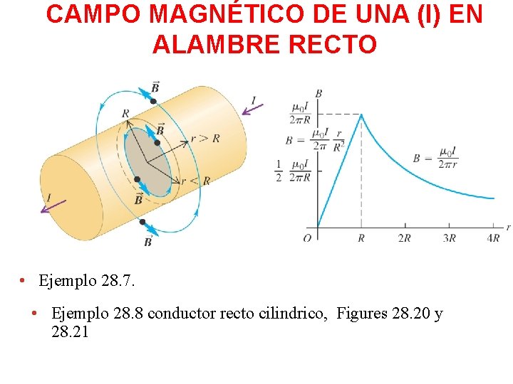 CAMPO MAGNÉTICO DE UNA (I) EN ALAMBRE RECTO • Ejemplo 28. 7. • Ejemplo