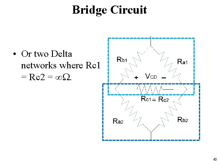Bridge Circuit • Or two Delta networks where Rc 1 = Rc 2 =
