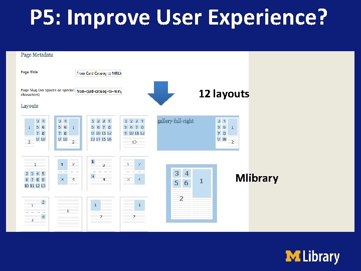P 5: Improve User Experience? 12 12 layouts Mlibrary 
