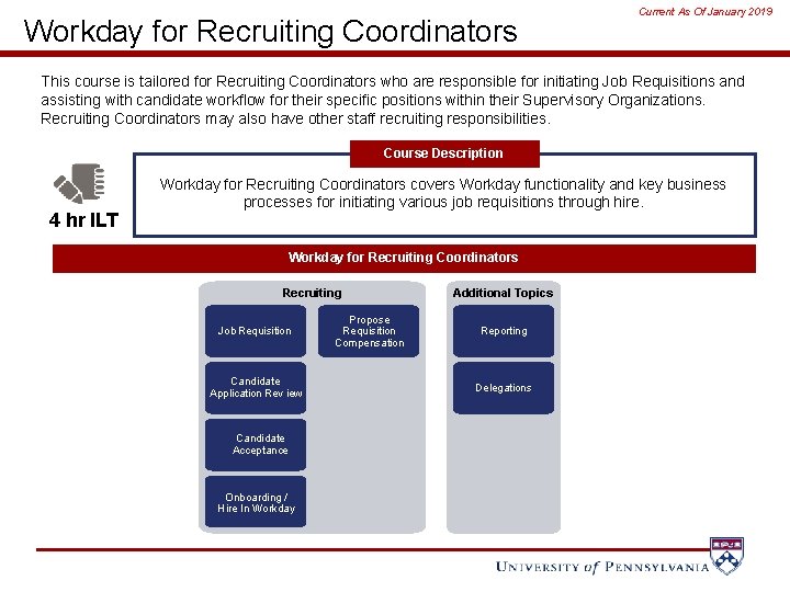 Workday for Recruiting Coordinators Current As Of January 2019 This course is tailored for