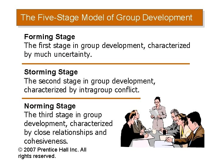 The Five-Stage Model of Group Development Forming Stage The first stage in group development,