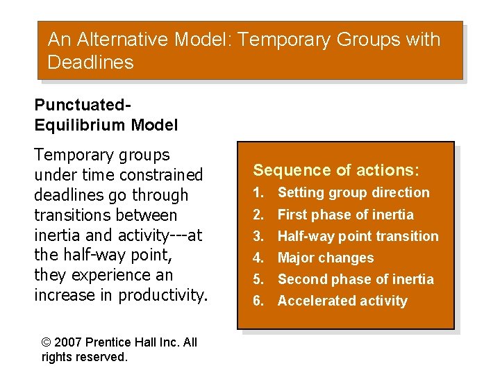 An Alternative Model: Temporary Groups with Deadlines Punctuated. Equilibrium Model Temporary groups under time