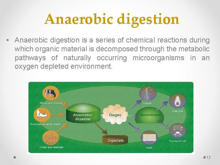 Anaerobic digestion • Anaerobic digestion is a series of chemical reactions during which organic