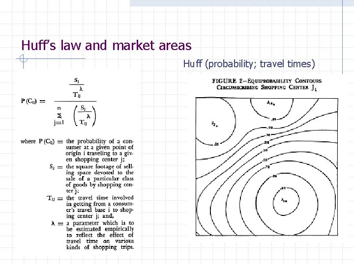 Huff’s law and market areas Huff (probability; travel times) 