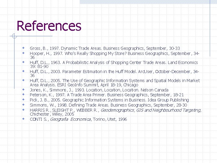 References w w w Gross, B. , 1997. Dynamic Trade Areas. Business Geographics, September,