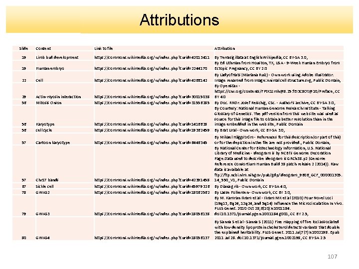 Attributions Slide Content Link to file Attribution 19 Limb bud development https: //commons. wikimedia.