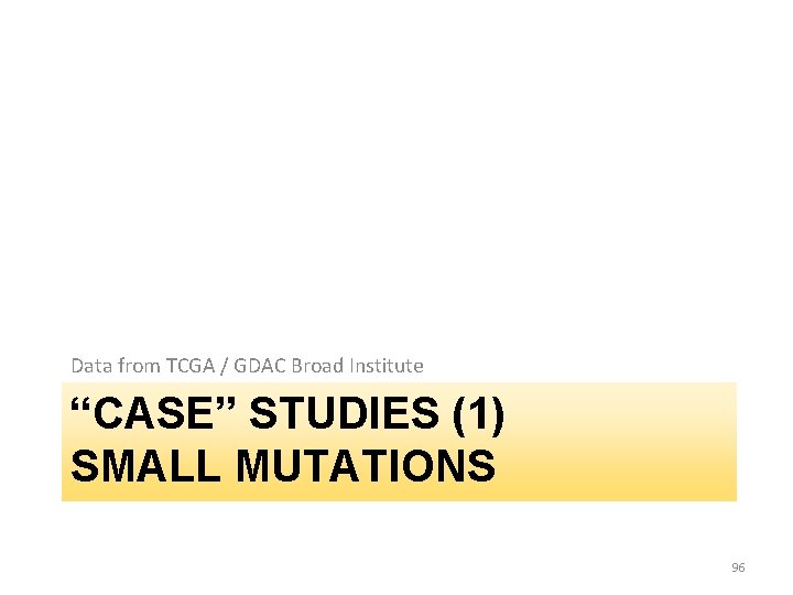Data from TCGA / GDAC Broad Institute “CASE” STUDIES (1) SMALL MUTATIONS 96 