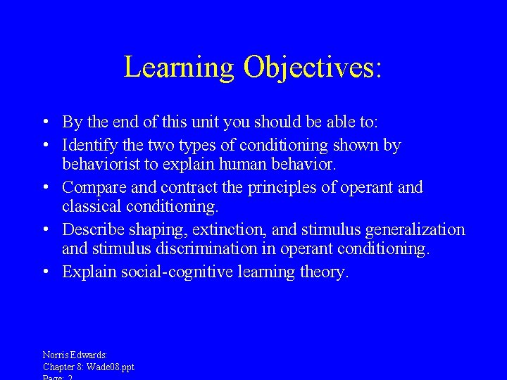 Learning Objectives: • By the end of this unit you should be able to: