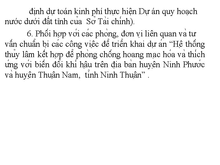 định dự toán kinh phí thực hiện Dự án quy hoạch nước dưới đất