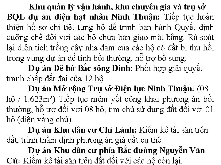 Khu quản lý vận hành, khu chuyên gia và trụ sở BQL dự án