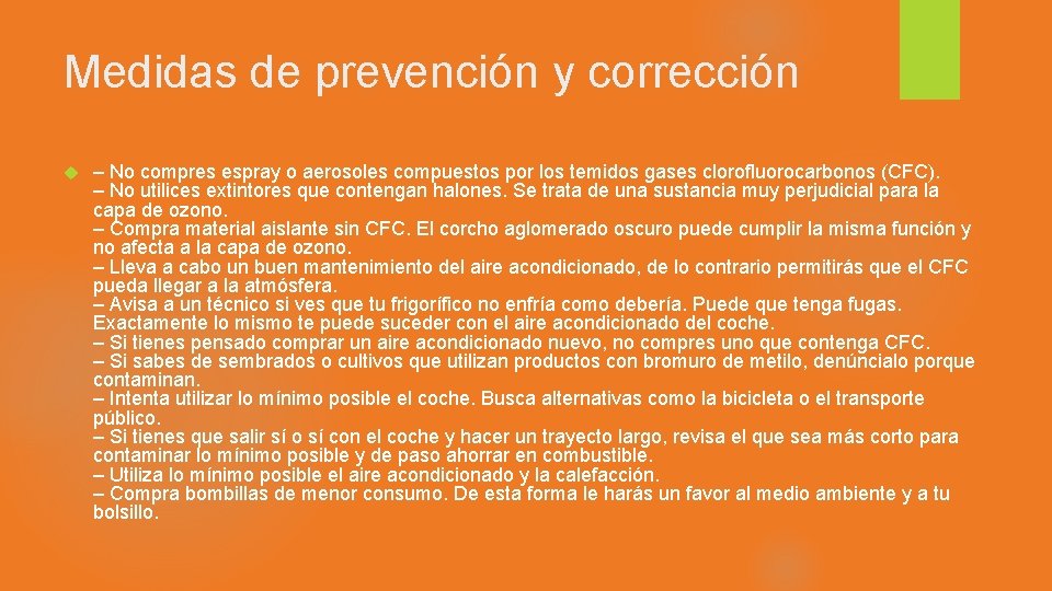 Medidas de prevención y corrección – No compres espray o aerosoles compuestos por los