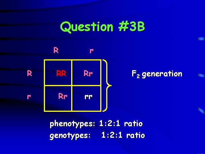 Question #3 B R r R RR Rr rr F 2 generation phenotypes: 1: