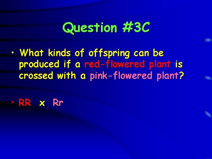 Question #3 C • What kinds of offspring can be produced if a red-flowered