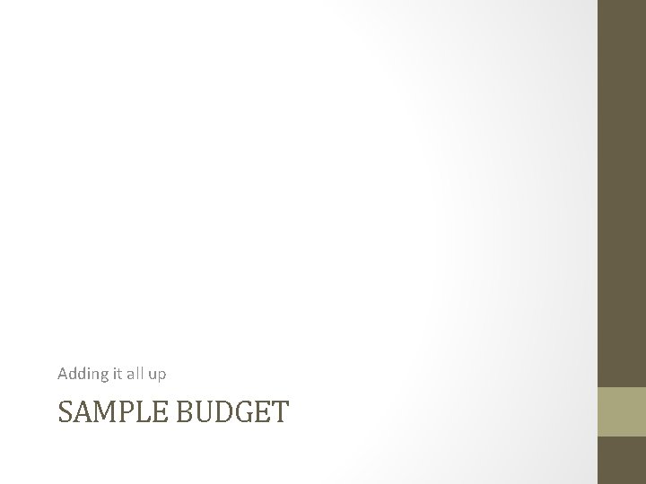 Adding it all up SAMPLE BUDGET 