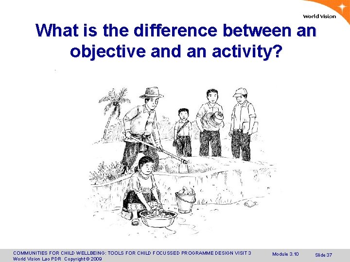 What is the difference between an objective and an activity? COMMUNITIES FOR CHILD WELLBEING: