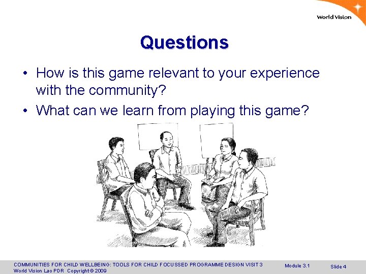 Questions • How is this game relevant to your experience with the community? •
