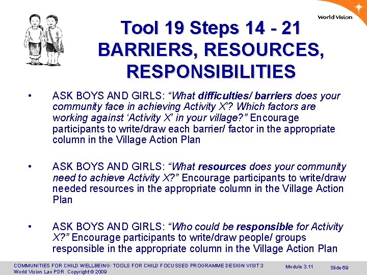 Tool 19 Steps 14 - 21 BARRIERS, RESOURCES, RESPONSIBILITIES • ASK BOYS AND GIRLS: