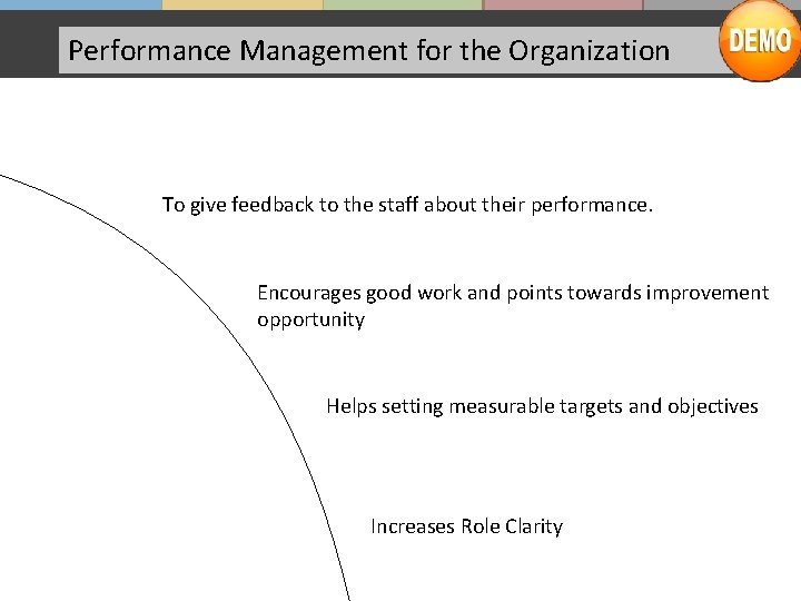 Performance Management for the Organization To give feedback to the staff about their performance.