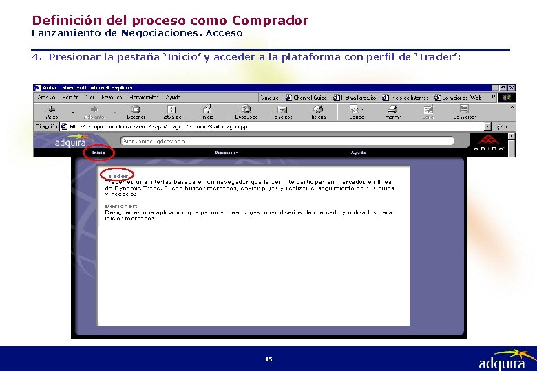 Definición del proceso como Comprador Lanzamiento de Negociaciones. Acceso 4. Presionar la pestaña ‘Inicio’