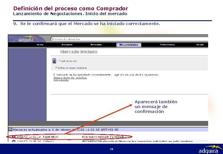 Definición del proceso como Comprador Lanzamiento de Negociaciones. Inicio del mercado 9. Se le