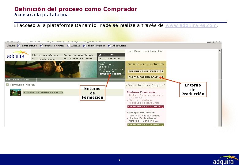 Definición del proceso como Comprador Acceso a la plataforma El acceso a la plataforma