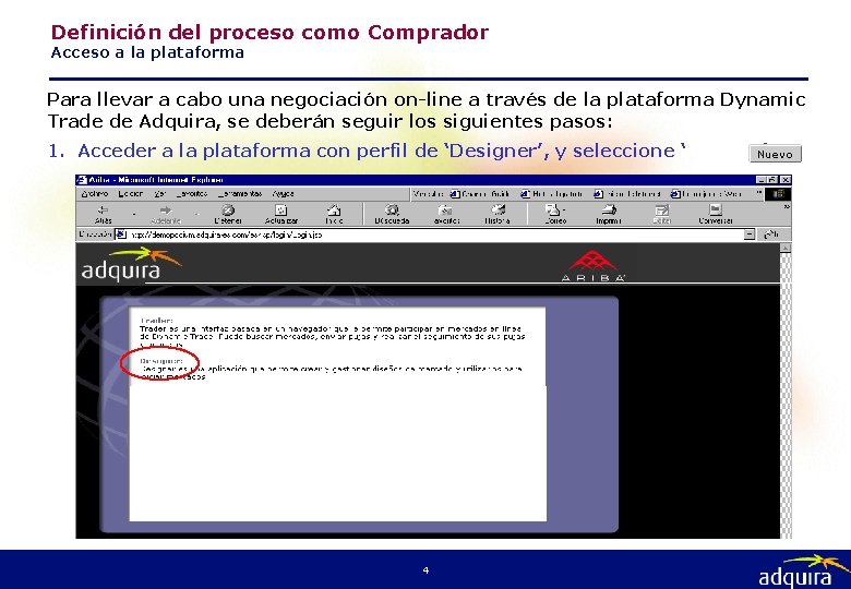 Definición del proceso como Comprador Acceso a la plataforma Para llevar a cabo una