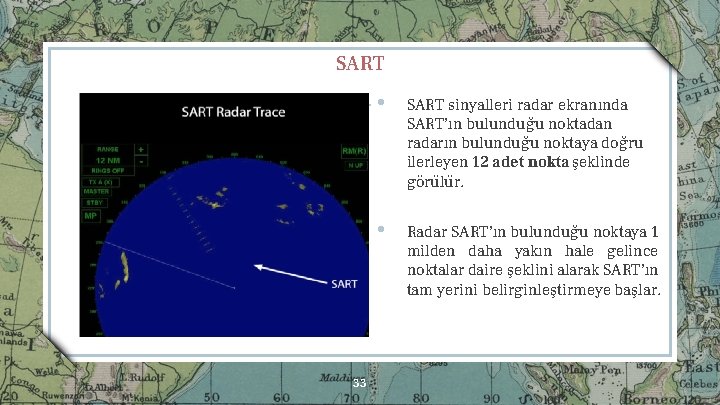 SART 33 • SART sinyalleri radar ekranında SART’ın bulundug u noktadan radarın bulundug u