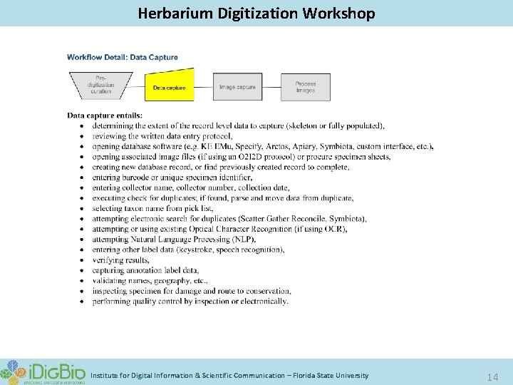 Herbarium Digitization Workshop Institute for Digital Information & Scientific Communication – Florida State University