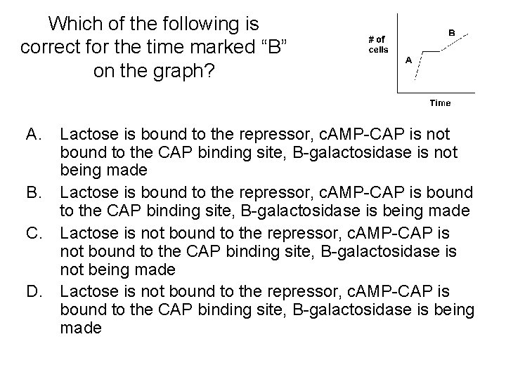 Which of the following is correct for the time marked “B” on the graph?