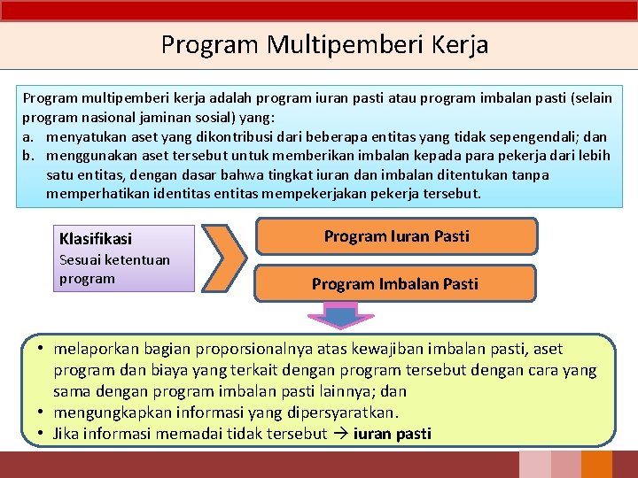 Program Multipemberi Kerja Program multipemberi kerja adalah program iuran pasti atau program imbalan pasti