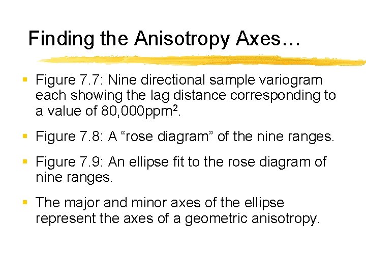 Finding the Anisotropy Axes… § Figure 7. 7: Nine directional sample variogram each showing