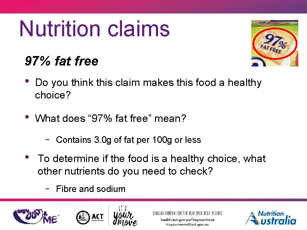 Nutrition claims 97% fat free • Do you think this claim makes this food