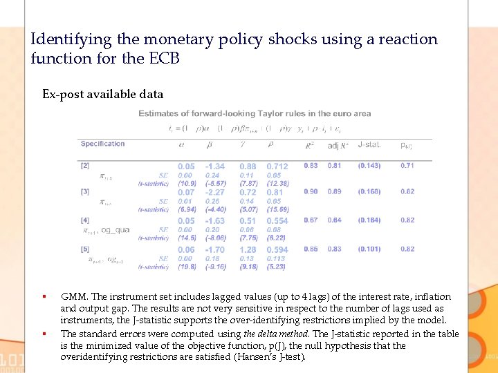 Identifying the monetary policy shocks using a reaction function for the ECB Ex-post available